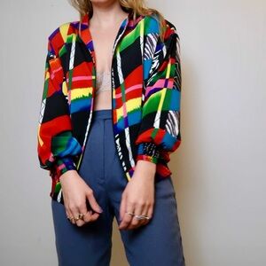 Vintage 80s 90s Abstract Patchwork Bomber Jacket – Zebra Print, Colorblock